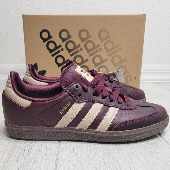 ADIDAS Sambas OG Sneakers In Maroon / Crystal Sand / Gold Metallic NWT 6.5. - Picture 5 of 16
